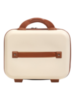 Vanity de voyage rigide pour femme avec poignée et sangle trolley en couleur crème et bretelles brunes durable et élégant