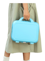 Vanity de voyage rigide pour femme avec poignée et sangle trolley en plastique bleu pratique et léger pour voyages