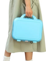 Vanity de voyage rigide pour femme avec poignée et sangle trolley en plastique bleu pratique et léger pour voyages Vanity de voyage rigide pour femme avec poignée et sangle trolley en plastique bleu pratique et léger pour voyages