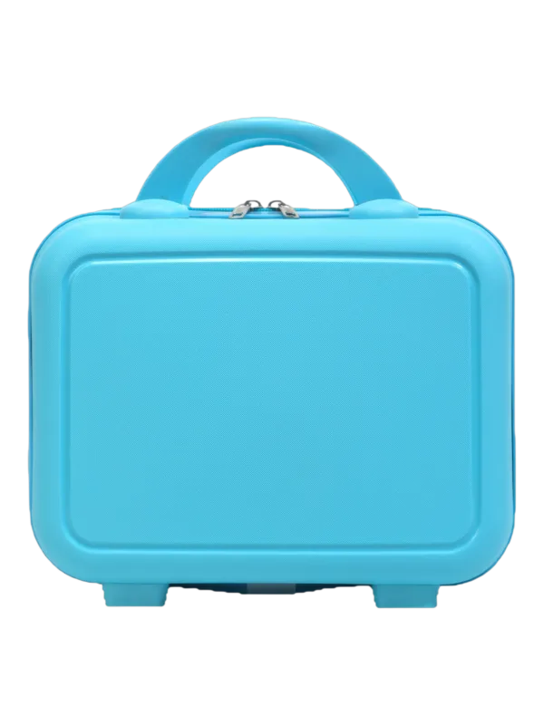 Vanity de voyage rigide pour femme en plastique bleu avec poignée et sangle trolley pratique et légère