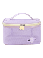 Vanity toilette maquillage en maille semi transparent pour femme en tissu lilas avec zip et poignée pratique Vanity toilette maquillage en maille semi transparent pour femme en tissu lilas avec zip et poignée pratique