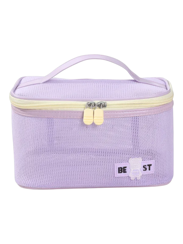 Vanity toilette maquillage en maille semi transparent pour femme en tissu lilas avec zip et poignée pratique Vanity toilette maquillage en maille semi transparent pour femme en tissu lilas avec zip et poignée pratique