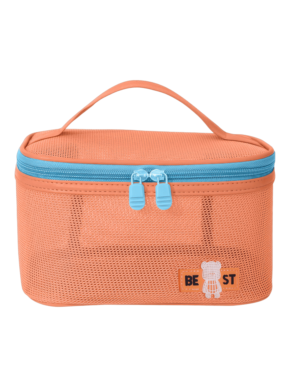 Vanity toilette maquillage en maille semi transparent pour femme organisateur de maquillage rose pêche avec poignée zipper Vanity toilette maquillage en maille semi transparent pour femme organisateur de maquillage rose pêche avec poignée zipper