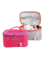 Vanity toilette maquillage en maille semi transparent pour femme sacs de rangement couleur rose et argent