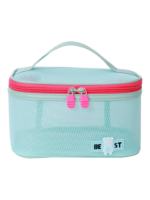 Vanity toilette maquillage en maille semi transparent pour femme trousse de rangement pour cosmétiques bleu clair avec zip rose Vanity toilette maquillage en maille semi transparent pour femme trousse de rangement pour cosmétiques bleu clair avec zip rose